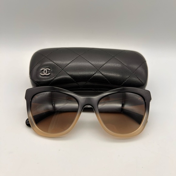 CHANEL Acetate CC Cat Eye Summer Sunglasses 5350 Black Beige Ombré - Picture 1 of 8